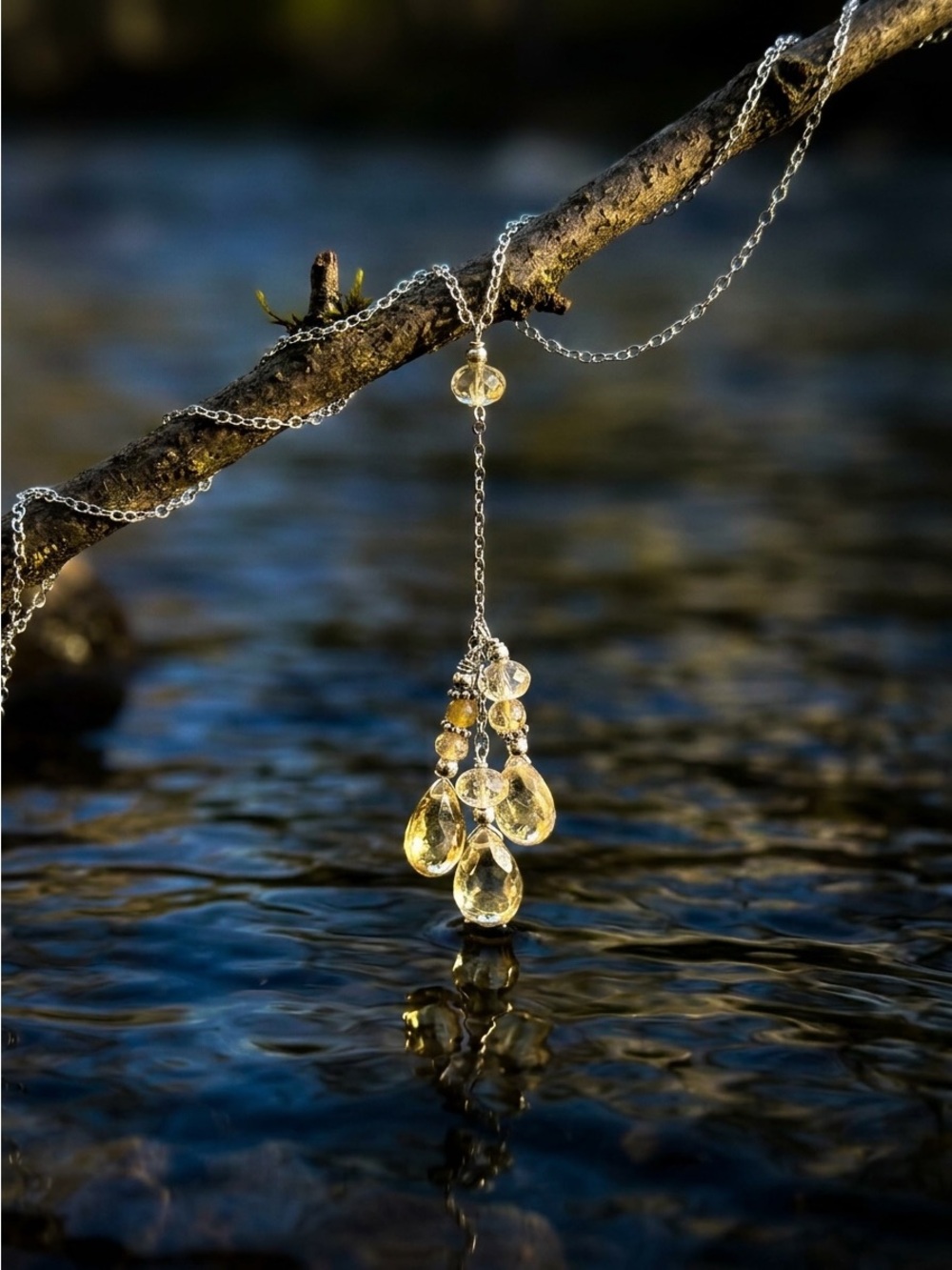 Citrine Teardrop Lariat Necklace & Earrings